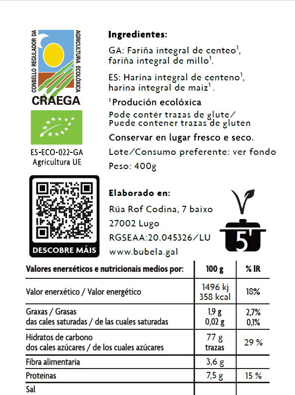 PASTA DE BROA INTEGRAL ECO ARTESANAL - millo e centeo - Imaxe 3